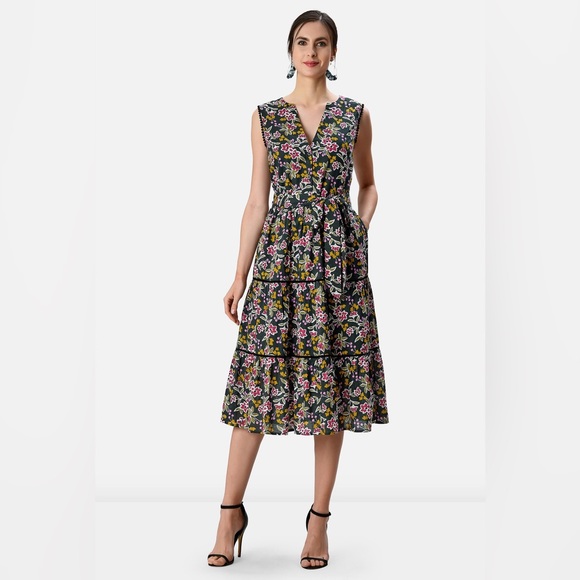 eshakti Dresses Wayward Fancies Lace Trim Floral Print Cotton Voile